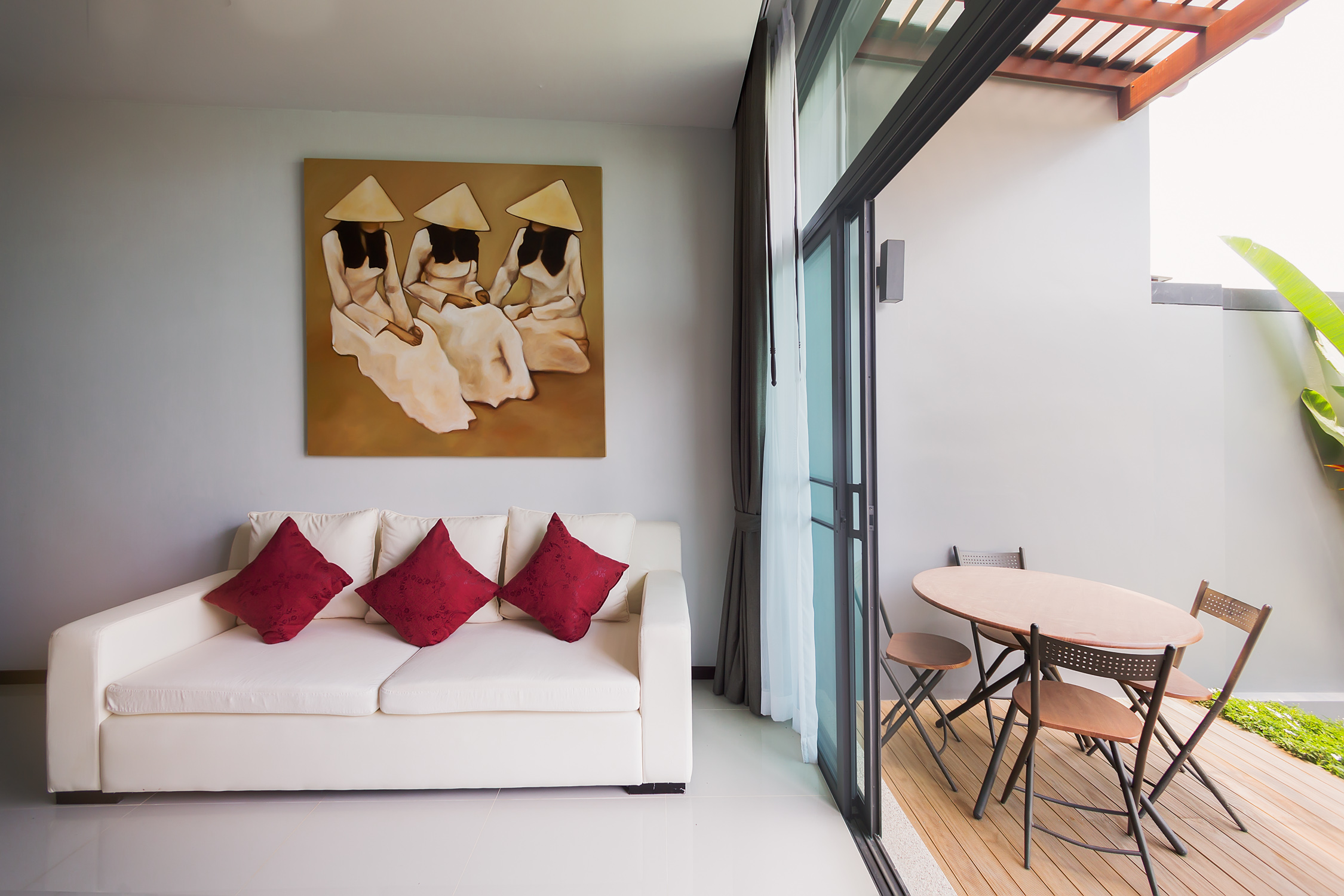 2 bedroom villa with a terrace and a pool in Nai Harn