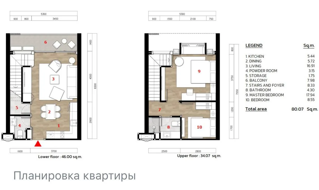 Современные апартаменты расположенные в жилом комплексе вблизи пляжа Банг Тао, 2 спальни (Дуплекс) 85-88 кв.м.