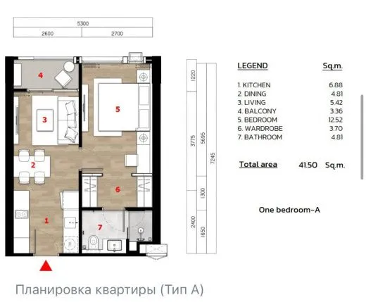 Современные апартаменты расположенные в жилом комплексе вблизи пляжа Банг Тао, 1 спальня Тип A 41-43 кв.м