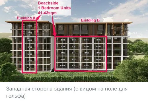 Современные апартаменты расположенные в жилом комплексе вблизи пляжа Банг Тао, 1 спальня Тип A 41-43 кв.м